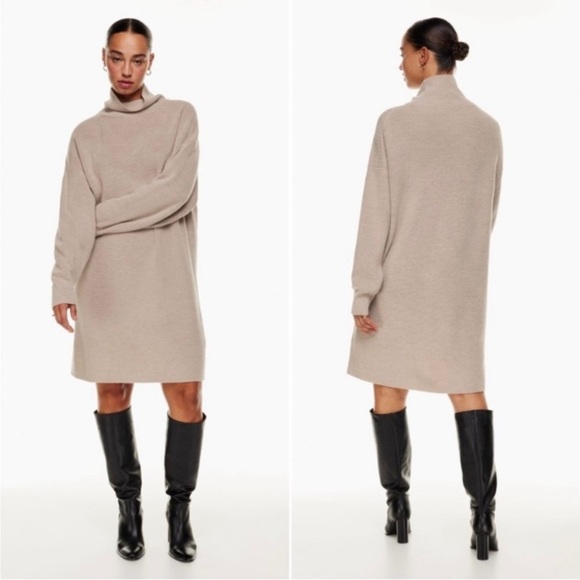 Aritzia Babaton Maclean Dress Long Sleeve Mini Turtleneck  Wool Heather Trace - Picture 1 of 13